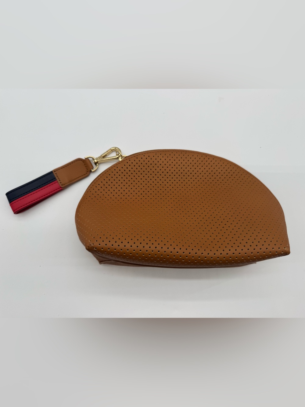 Mark and Graham Tan Perforated Wristlet Clutch with Contrast Strap